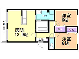 ＶＩＣＴＯＲＩＡVIII 1階2LDKの間取り