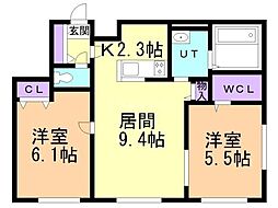 しののめムトウ 2LDKの間取図画像