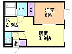 千歳市富士3丁目アパート 1LDKの間取図画像