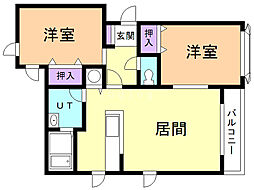 プラウド新富 2LDKの間取図画像