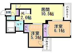 M's千歳幸町 2LDKの間取図画像