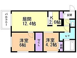 千歳市東雲町5丁目マンション 2LDKの間取図画像