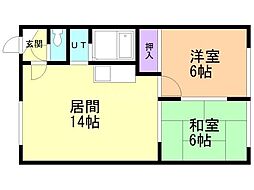 グランドール弥生A棟 2LDKの間取図画像