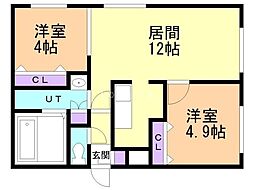 千歳市住吉3丁目マンション 2LDKの間取図画像