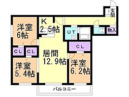 ガーデンレジデンス千歳 3LDKの間取図画像