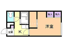 レオパレスリバーパーク 1Kの間取図画像