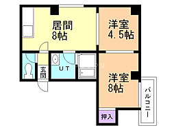 セクション1 2DKの間取図画像