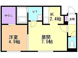 メゾン・ド・ソレイユ・C 1LDKの間取図画像