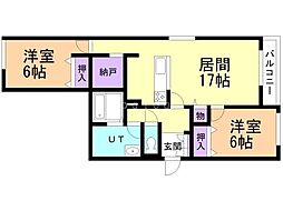 千歳市栄町3丁目アパート 2LDKの間取図画像