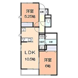 ラーデン桜 1階2LDKの間取り