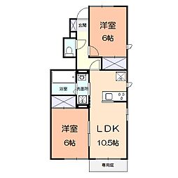 ラーデン柊 1階2LDKの間取り