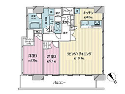 ザ・パークハウス中之島タワー 2LDKの間取図画像