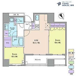 パークタワー池袋イーストプレイス 2LDKの間取図画像