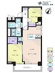 ベルディ早稲田東 2LDKの間取図画像