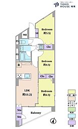 梅田マンション 3LDKの間取図画像