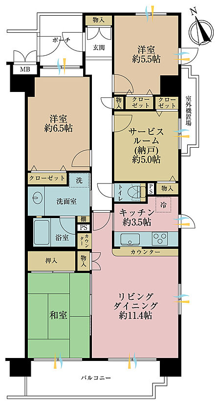 3SLDK、専有面積85.28平米、バルコニー面積9.06平米