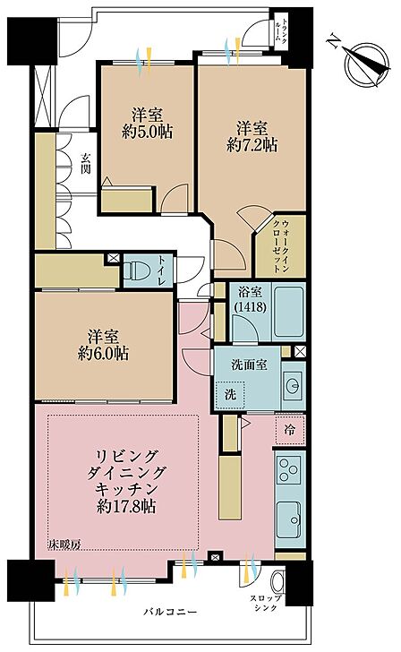 3ＬＤＫ、専有面積81．94平米、バルコニー面積確認中