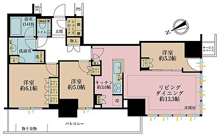 3LDK、専有面積75.51平米、バルコニー面積15.78平米