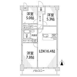 ヒルサイドテラス北平野 3LDKの間取図画像