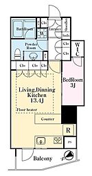 リビオ目黒リバーサウス 12階1LDKの間取り