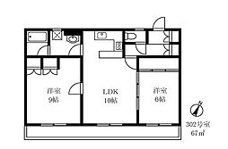 ヴィラベール洗足池 3階2LDKの間取り