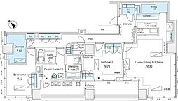 東京メトロ日比谷線 神谷町駅 徒歩4分の賃貸マンション 21階2SLDKの間取り