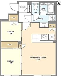 ガーデンレジデンス恵比寿 3階2LDKの間取り