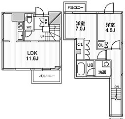アーバンフラッツ目黒本町 2階2LDKの間取り