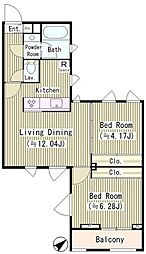 西馬込テラスコート 3階2LDKの間取り
