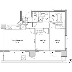 JR山手線 代々木駅 徒歩8分の賃貸マンション 8階2LDKの間取り