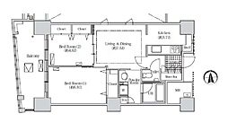 アクティ汐留 5階2LDKの間取り