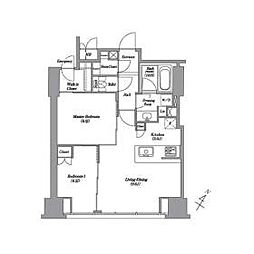 レキシントンスクエア白金高輪 22階2LDKの間取り