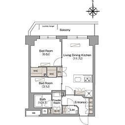 ヴェール・クレール武蔵小杉 2LDKの間取図画像