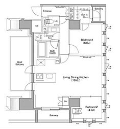 ザ・パークハビオ麻布十番 2LDKの間取図画像