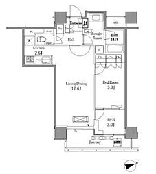 レジディアタワー目黒不動前 1SLDKの間取図画像