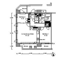 パークアクシス渋谷桜丘SOUTH 2LDKの間取図画像