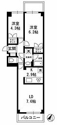 桜新町スカイマンション 2LDKの間取図画像
