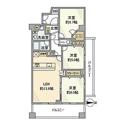 クレッセント多摩川2 3LDKの間取図画像