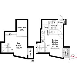 目黒区洗足1丁目マンション 2LDKの間取図画像