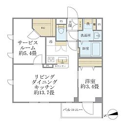 La Perla 桜新町 1SLDKの間取図画像