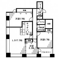 レジディアタワー麻布十番 2LDKの間取図画像
