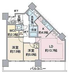 シティタワー品川 2LDKの間取図画像