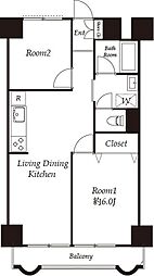 ライオンズマンション中目黒 2LDKの間取図画像