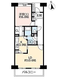 URプラザシティ立川 2階1LDKの間取り