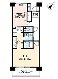 URアートアベニュー立川 6階1LDKの間取り
