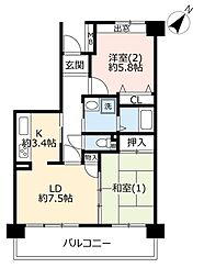 URいちょう並木国立 1階2LDKの間取り