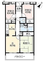UR都市機構シティーコート立川曙町 3DKの間取図画像