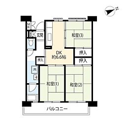 UR都市機構昭島つつじが丘ハイツ8号棟 3DKの間取図画像