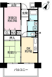 UR三鷹台 3階2DKの間取り