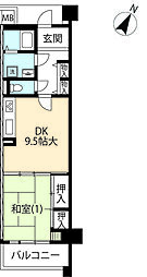 UR都市機構グリーンハイツ武蔵境通り2号棟 1DKの間取図画像